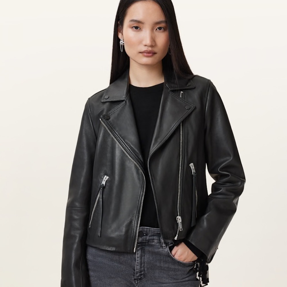 All saints lamb leather asymmetrical biker jacket size 2